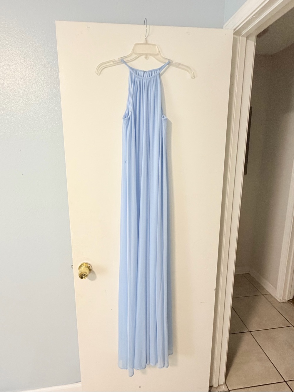 David's Bridal Light Blue Halter-Style Maxi Dress